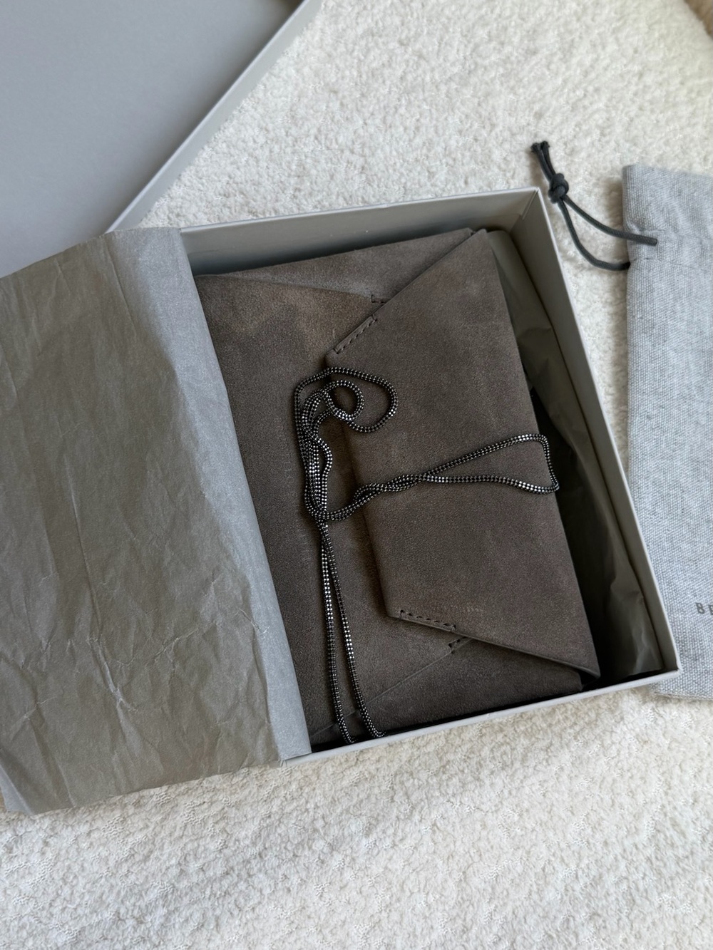 Brunello Cucinelli Gray Suede and Leather Tote - Picture 9 of 11